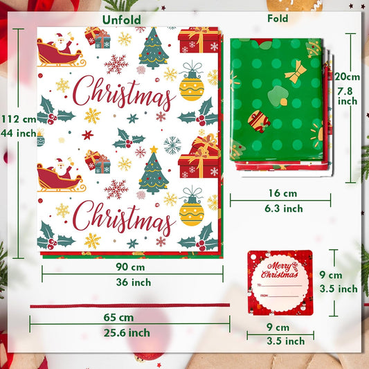 Large Christmas Gift Bags, 36" X 44" Large Christmas Bags, Jumbo Christmas Gift Bags, Extra Large Christmas Gift Bags with Name Tag Card and String (6 PCS)