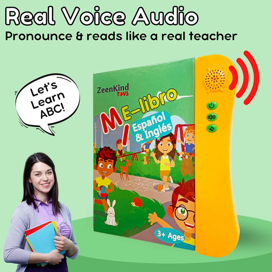 Spanish & English Talking Learning Book for Kids 2 3 4 5 6 Years Old, Interactive Audio Sound Books, Toddler Educational Toy to Learn Spanish, Electronic Bilingual Toys, Juegos Para Niños