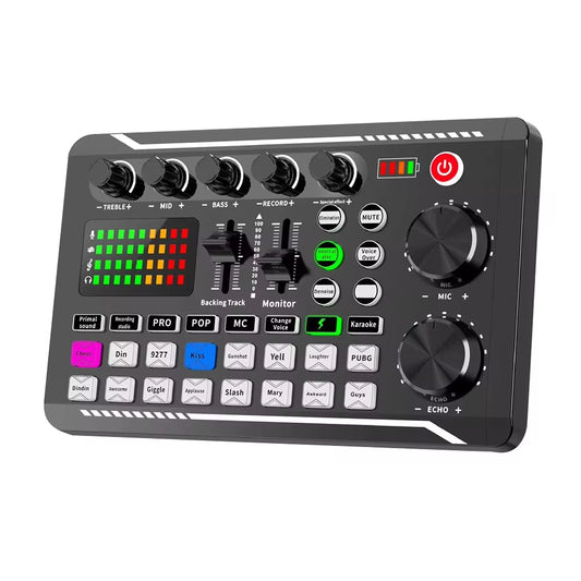 F998 Sound Card Professional Bluetooth-Compatible Studio Record for Phone PC Audio Mixing Console Amplifier Live Music Mixer