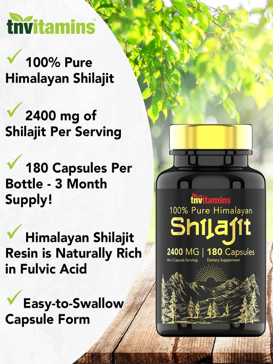 Shilajit Capsules 2400 MG - 180 Capsules | 100% Pure Himalayan Shilajit for Men & Women