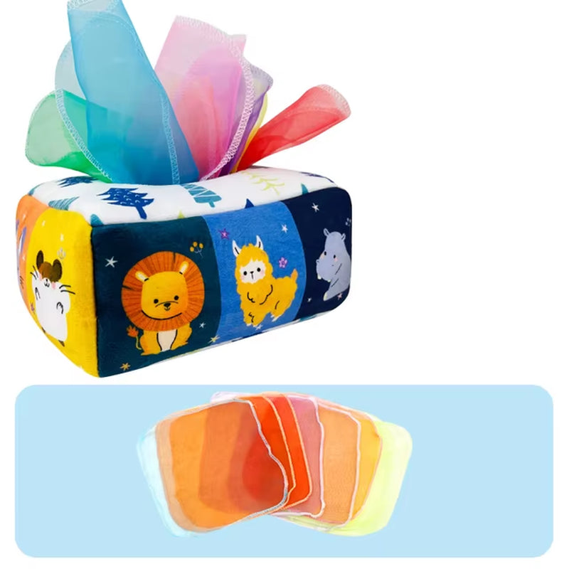 Baby Tissue Box Montessori Educational Toys Colorful Soft Sensory Toy for Toddler Finger Exercise Pumping Silk Scarf Gifts 0-18M