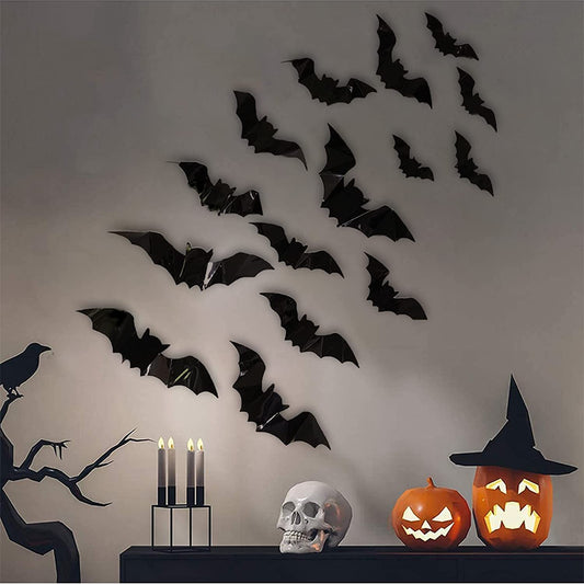 160Pcs 3D Bats Stickers for Halloween Party Supplies - Waterproof Scary Wall Decals, DIY Home Window Decor, Removable Indoor Outdoor Decorations