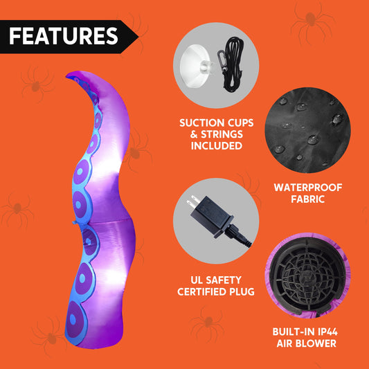 5Ft Halloween Inflatable Outdoor Giant Octopus Tentacle Broke Out from Window with Built-In LED Blow up Inflatable for Window Decoration Yard Garden Lawn Decor
