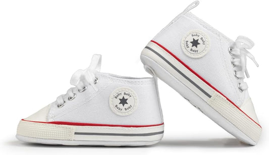 Unisex Baby Boy Girl Canvas Sneaker Soft Sole Infant Lace up Newborn Ankle Toddler First Walkers Crib Shoes