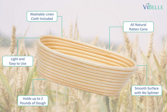 Bread Banneton Basket -10 Inch Basket Sourdough - Oval Handmade Bread Proofing Basket Set -Bread Proof Basket with Stencils for Professional & Home Bakers - Ideal Gift for Birthday