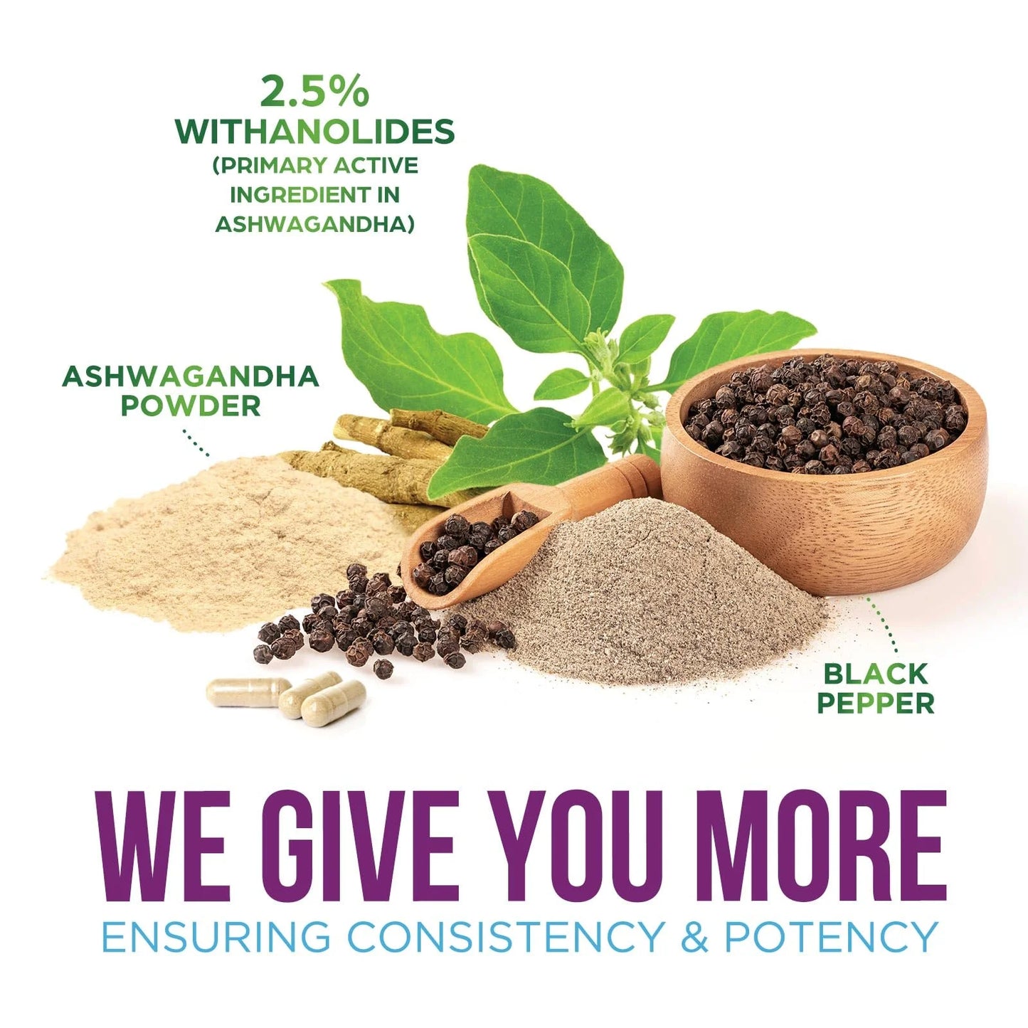 Ashwagandha 2100Mg - Extra Strength with Black Pepper for Max Absorption, Ashwagandha Powder and Root Supplements for Women & Men, Antioxidant Support, Vegan, Non-Gmo & Gluten Free - 60 Capsules