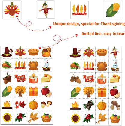 Thanksgiving Bingo Game - 24 Player Cards, Family & Toddler Friendly, Classroom Party Activities