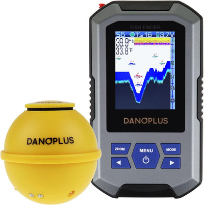 Portable Fish Finder Large HD Display Wireless Fish Finder, Fish Finders & Depth Finders for Boats with 147 Feet Depth Detection Sensor, Rechargeable Castable Fish Finder Display Fish, Temp, Depth