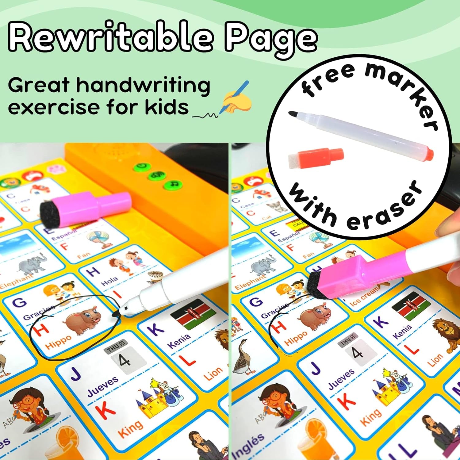 Spanish & English Talking Learning Book for Kids 2 3 4 5 6 Years Old, Interactive Audio Sound Books, Toddler Educational Toy to Learn Spanish, Electronic Bilingual Toys, Juegos Para Niños