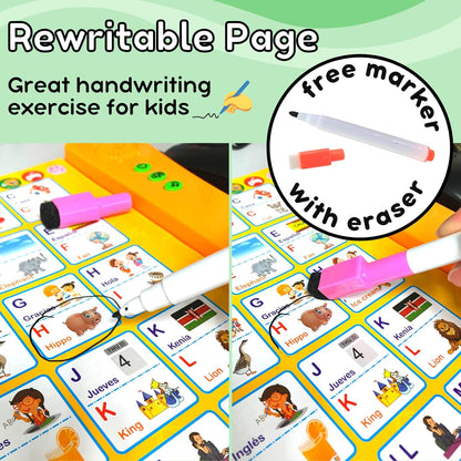 Spanish & English Talking Learning Book for Kids 2 3 4 5 6 Years Old, Interactive Audio Sound Books, Toddler Educational Toy to Learn Spanish, Electronic Bilingual Toys, Juegos Para Niños