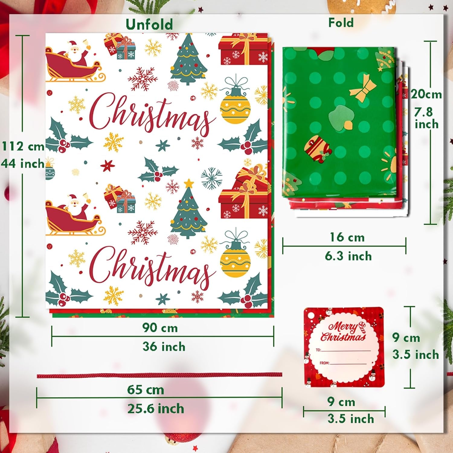 Large Christmas Gift Bags, 36" X 44" Large Christmas Bags, Jumbo Christmas Gift Bags, Extra Large Christmas Gift Bags with Name Tag Card and String (6 PCS)