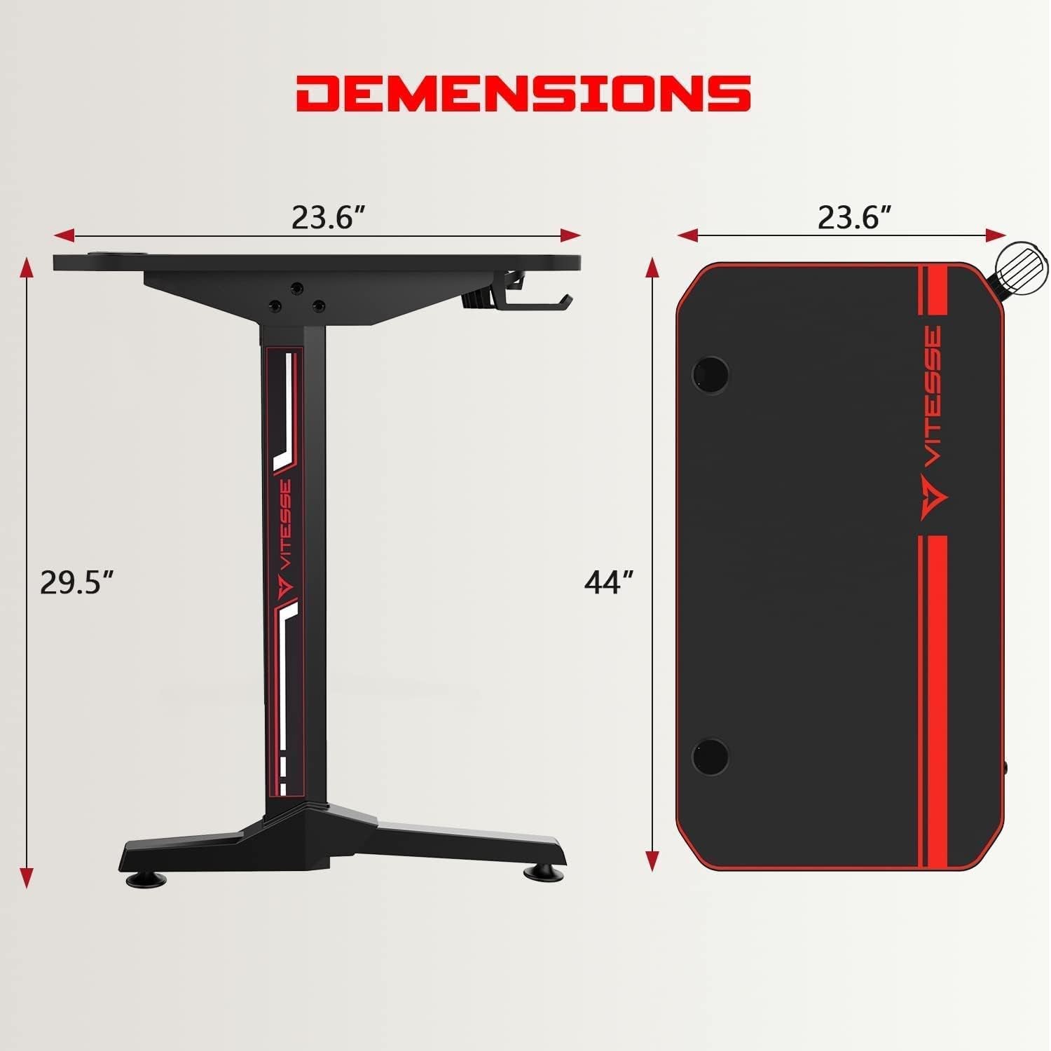 Ergonomic Gaming Desk, T-Shaped Office PC Computer Desk with Full Desk Mouse Pad, Gamer Tables Pro with Gaming Handle Rack, Stand Cup Holder&Headphone Hook (Carbon Fiber Black, 40 Inch)