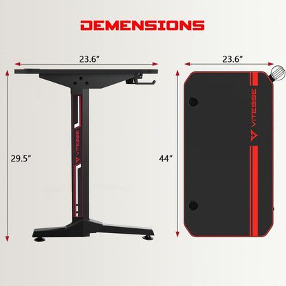 Ergonomic Gaming Desk, T-Shaped Office PC Computer Desk with Full Desk Mouse Pad, Gamer Tables Pro with Gaming Handle Rack, Stand Cup Holder&Headphone Hook (Carbon Fiber Black, 40 Inch)
