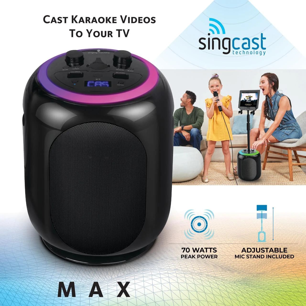Singing Machine Sing Cast Max Stand-Alone Karaoke Machine, Stand, & LED Lights, Black, SMC2035
