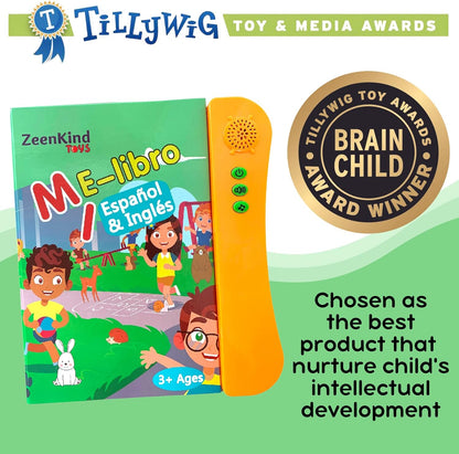 Spanish & English Talking Learning Book for Kids 2 3 4 5 6 Years Old, Interactive Audio Sound Books, Toddler Educational Toy to Learn Spanish, Electronic Bilingual Toys, Juegos Para Niños