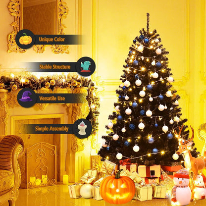 7.5Ft Unlit Black Christmas Tree, Artificial Halloween Tree with 1258 Branch Tips, Metal Stand, Xmas Full Tree for Indoor Holiday Carnival Party
