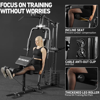 Home Gym Workout Station, Full Body Traning Weight Cable Machine with 138Lbs Weight Stack