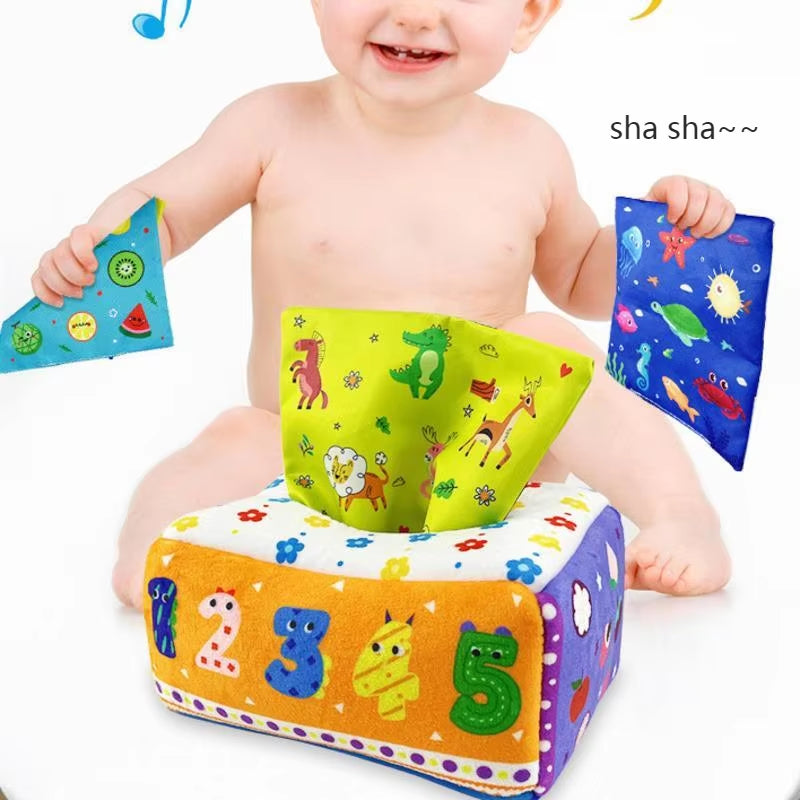 Baby Tissue Box Montessori Educational Toys Colorful Soft Sensory Toy for Toddler Finger Exercise Pumping Silk Scarf Gifts 0-18M