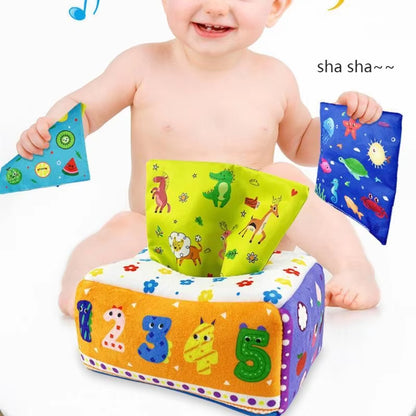 Baby Tissue Box Montessori Educational Toys Colorful Soft Sensory Toy for Toddler Finger Exercise Pumping Silk Scarf Gifts 0-18M