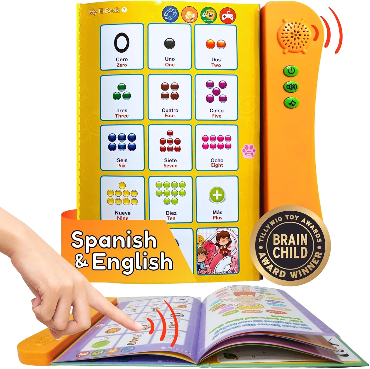 Spanish & English Talking Learning Book for Kids 2 3 4 5 6 Years Old, Interactive Audio Sound Books, Toddler Educational Toy to Learn Spanish, Electronic Bilingual Toys, Juegos Para Niños