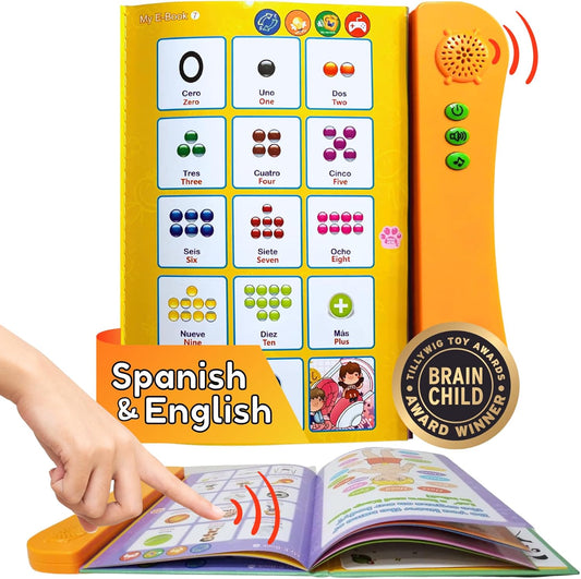 Spanish & English Talking Learning Book for Kids 2 3 4 5 6 Years Old, Interactive Audio Sound Books, Toddler Educational Toy to Learn Spanish, Electronic Bilingual Toys, Juegos Para Niños