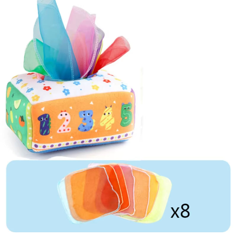 Baby Tissue Box Montessori Educational Toys Colorful Soft Sensory Toy for Toddler Finger Exercise Pumping Silk Scarf Gifts 0-18M