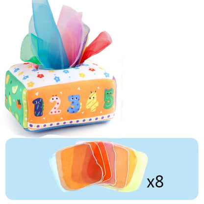 Baby Tissue Box Montessori Educational Toys Colorful Soft Sensory Toy for Toddler Finger Exercise Pumping Silk Scarf Gifts 0-18M