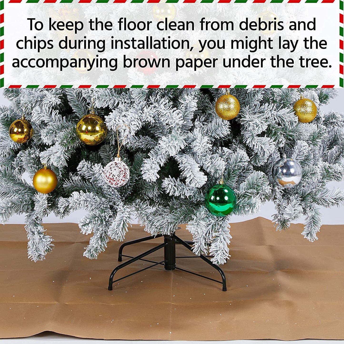6Ft Pre-Lit Artificial Christmas Tree with Incandescent Warm White Lights, Snow Flocked Full Prelighted Xmas Tree W/820 Branch Tips, 250 Incandescent Lights & Foldable Stand, Green & White