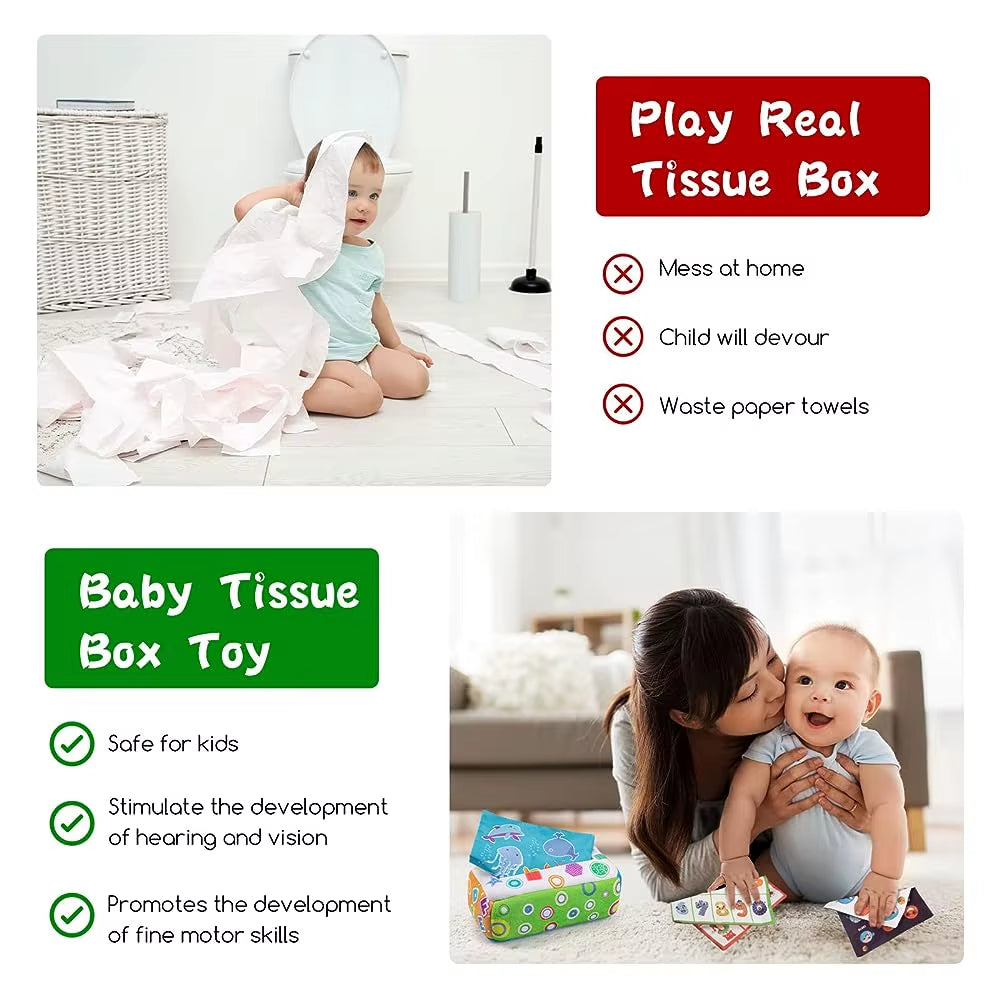 Baby Tissue Box Montessori Educational Toys Colorful Soft Sensory Toy for Toddler Finger Exercise Pumping Silk Scarf Gifts 0-18M