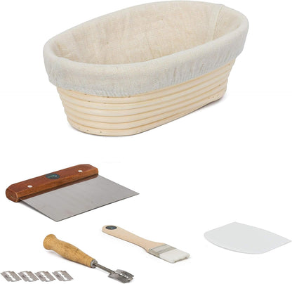 Bread Banneton Basket -10 Inch Basket Sourdough - Oval Handmade Bread Proofing Basket Set -Bread Proof Basket with Stencils for Professional & Home Bakers - Ideal Gift for Birthday