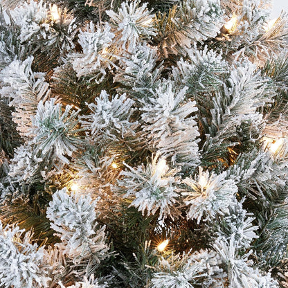 6Ft Pre-Lit Artificial Christmas Tree with Incandescent Warm White Lights, Snow Flocked Full Prelighted Xmas Tree W/820 Branch Tips, 250 Incandescent Lights & Foldable Stand, Green & White