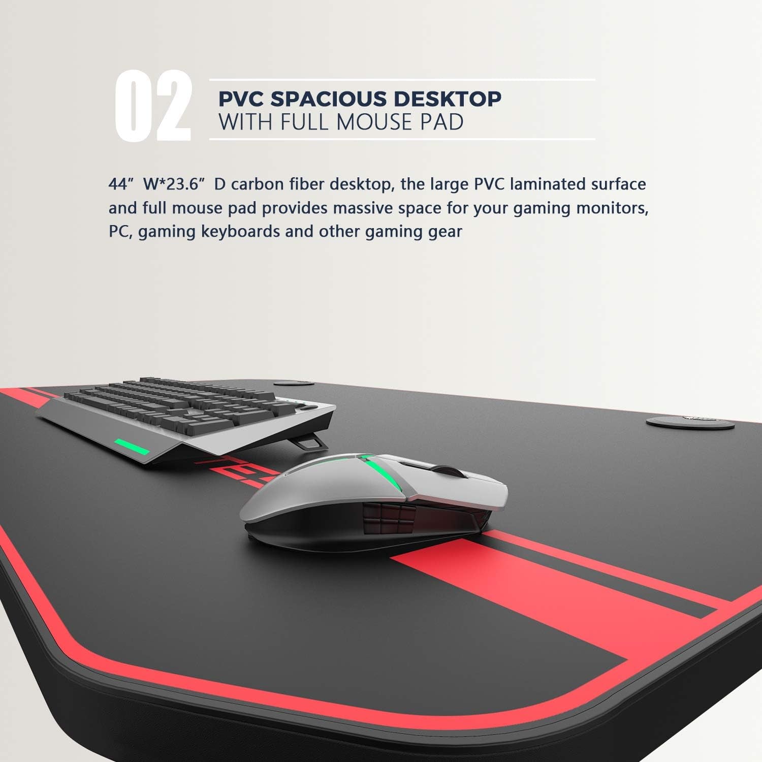 Ergonomic Gaming Desk, T-Shaped Office PC Computer Desk with Full Desk Mouse Pad, Gamer Tables Pro with Gaming Handle Rack, Stand Cup Holder&Headphone Hook (Carbon Fiber Black, 40 Inch)