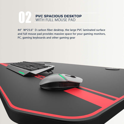 Ergonomic Gaming Desk, T-Shaped Office PC Computer Desk with Full Desk Mouse Pad, Gamer Tables Pro with Gaming Handle Rack, Stand Cup Holder&Headphone Hook (Carbon Fiber Black, 40 Inch)