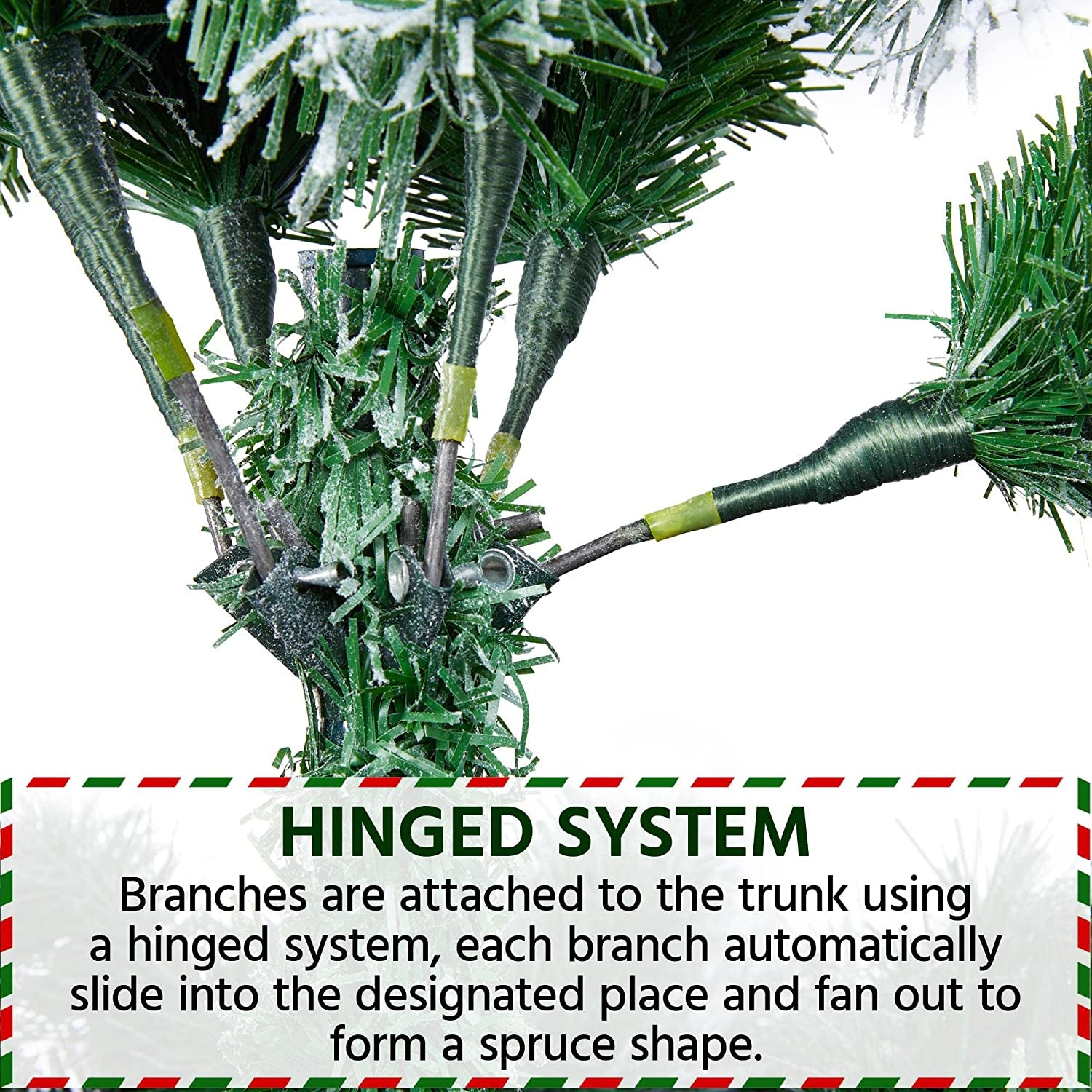 6Ft Pre-Lit Artificial Christmas Tree with Incandescent Warm White Lights, Snow Flocked Full Prelighted Xmas Tree W/820 Branch Tips, 250 Incandescent Lights & Foldable Stand, Green & White