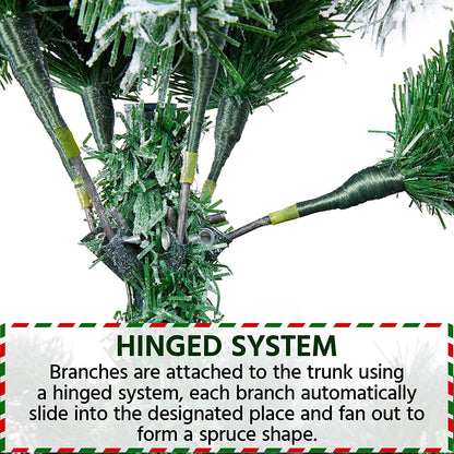 6Ft Pre-Lit Artificial Christmas Tree with Incandescent Warm White Lights, Snow Flocked Full Prelighted Xmas Tree W/820 Branch Tips, 250 Incandescent Lights & Foldable Stand, Green & White