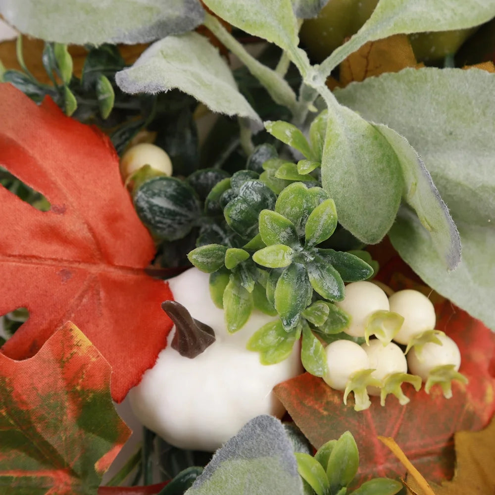 18" Fall Wreath Fall Decorations for Front Door with Pumpkins Berry Artificial Maples Leaves Wreath Autumns Harvest Fall Thanksgivings Decoration Indoor Outdoor