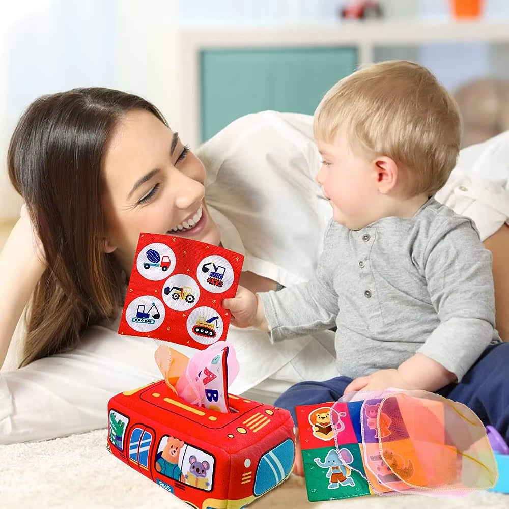 Baby Tissue Box Montessori Educational Toys Colorful Soft Sensory Toy for Toddler Finger Exercise Pumping Silk Scarf Gifts 0-18M