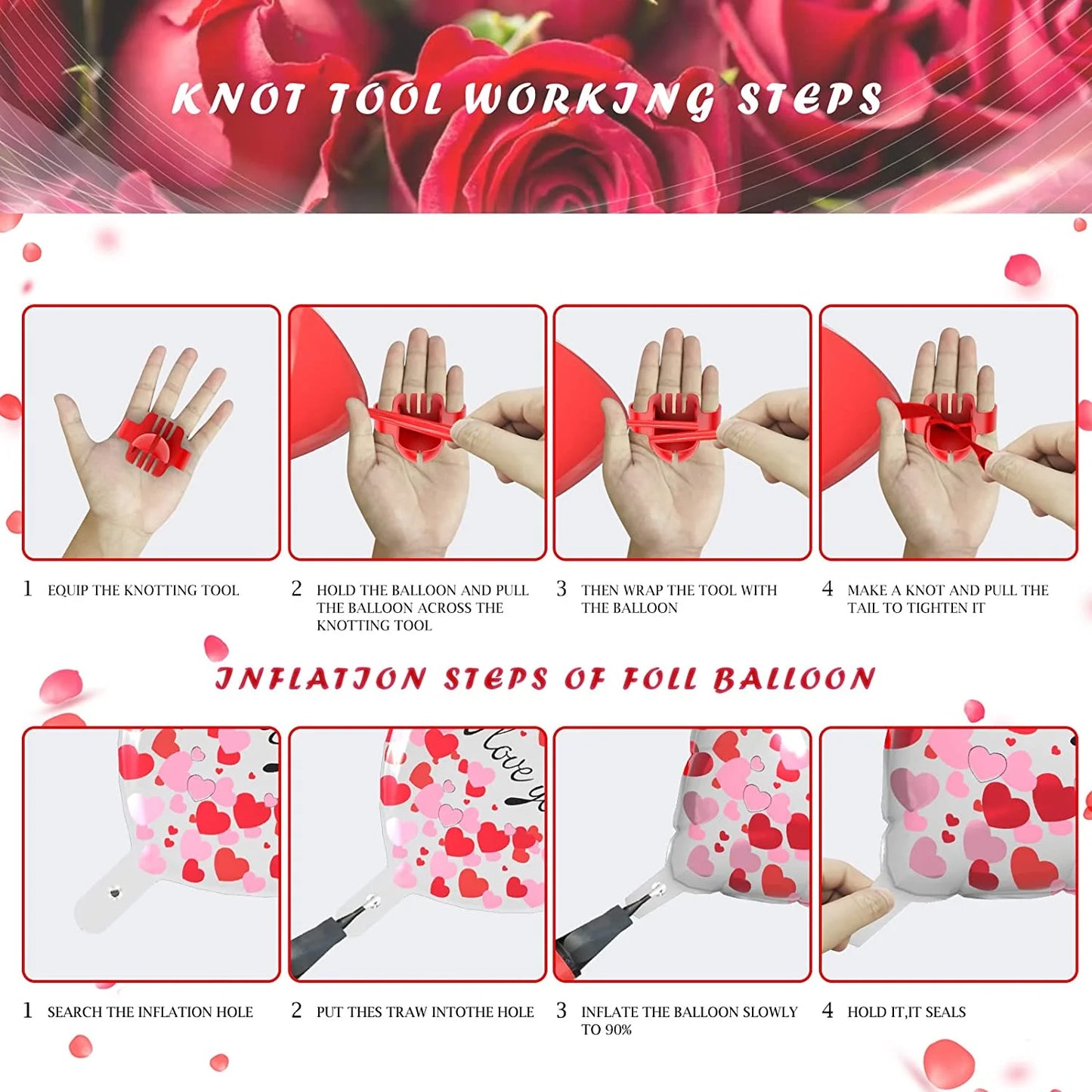 Valentine'S Day Balloons Kit - I Love You Balloons, White Red Heart Balloons, Balloon Pump & Rose Petals for Valentines Day Anniversary Wedding Engagement Decorations Special Night Gift