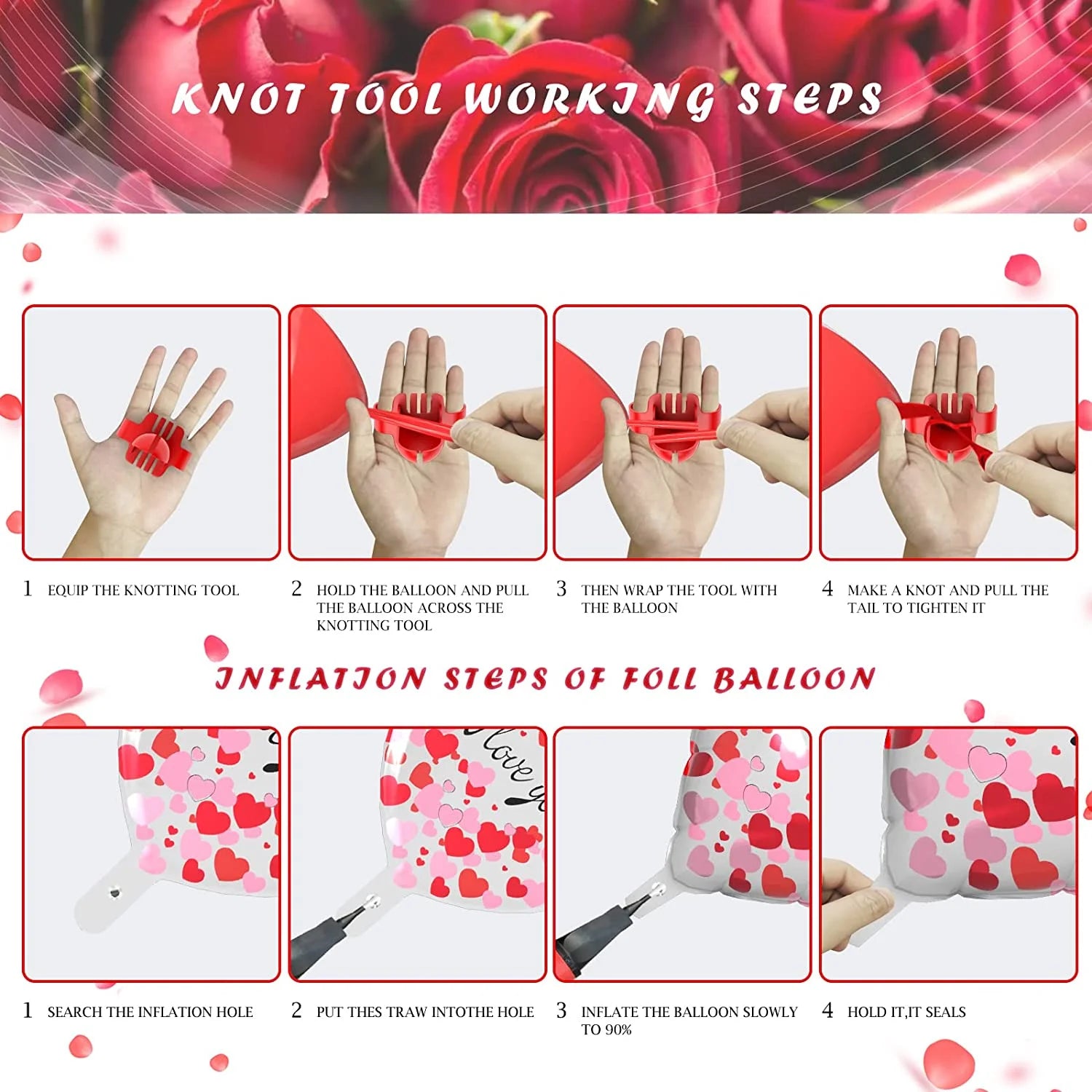 Valentine'S Day Balloons Kit - I Love You Balloons, White Red Heart Balloons, Balloon Pump & Rose Petals for Valentines Day Anniversary Wedding Engagement Decorations Special Night Gift