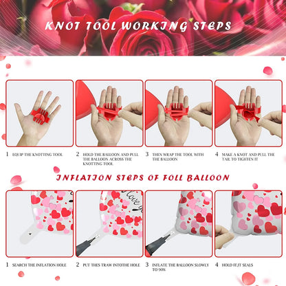 Valentine'S Day Balloons Kit - I Love You Balloons, White Red Heart Balloons, Balloon Pump & Rose Petals for Valentines Day Anniversary Wedding Engagement Decorations Special Night Gift