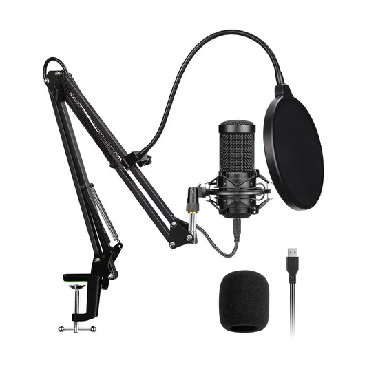 USB Streaming Podcast Microphone Kit,Professional 192Khz/24Bit Studio Cardioid Condenser Computer PC Mic Kit with Scissor Arm Shock Mount Stand Pop Filter for Music Recording,Youtube