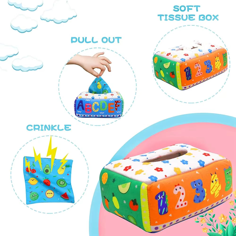 Baby Tissue Box Montessori Educational Toys Colorful Soft Sensory Toy for Toddler Finger Exercise Pumping Silk Scarf Gifts 0-18M