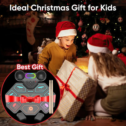 Electronic Drum Set for Kids Adults,9 Pads Portable MIDI Roll-Up Drum Kit with Dual Speakers / Headset Jack / Drumsticks / Foot Pedals,For Beginners