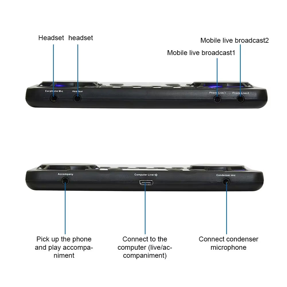 V300 Pro Sound Card Bluetooth-Compatible Audio Interface Mixer DJ Digital Effect Noise Reduction Console USB Record for Singing