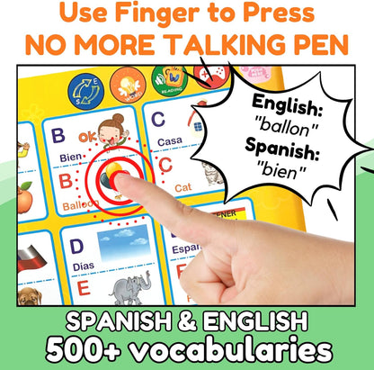 Spanish & English Talking Learning Book for Kids 2 3 4 5 6 Years Old, Interactive Audio Sound Books, Toddler Educational Toy to Learn Spanish, Electronic Bilingual Toys, Juegos Para Niños