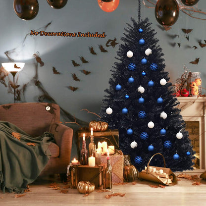 7.5Ft Unlit Black Christmas Tree, Artificial Halloween Tree with 1258 Branch Tips, Metal Stand, Xmas Full Tree for Indoor Holiday Carnival Party