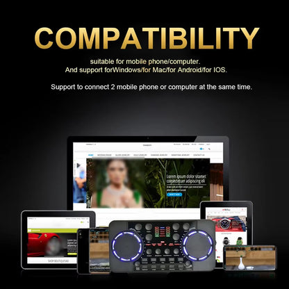 V300 Pro Sound Card Bluetooth-Compatible Audio Interface Mixer DJ Digital Effect Noise Reduction Console USB Record for Singing