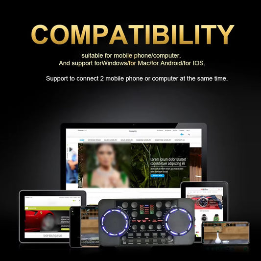 V300 Pro Sound Card Bluetooth-Compatible Audio Interface Mixer DJ Digital Effect Noise Reduction Console USB Record for Singing