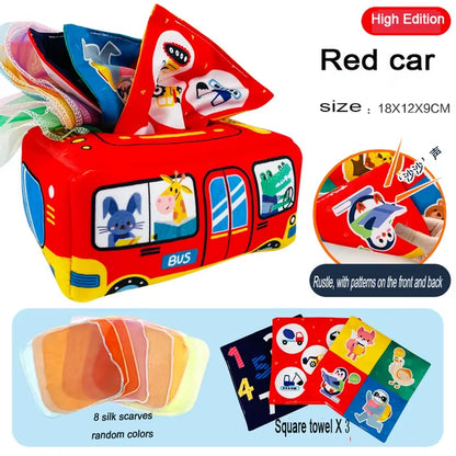 Baby Tissue Box Montessori Educational Toys Colorful Soft Sensory Toy for Toddler Finger Exercise Pumping Silk Scarf Gifts 0-18M