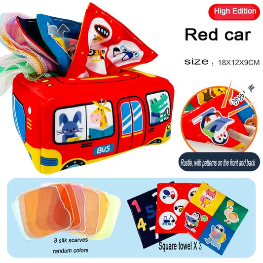 Baby Tissue Box Montessori Educational Toys Colorful Soft Sensory Toy for Toddler Finger Exercise Pumping Silk Scarf Gifts 0-18M